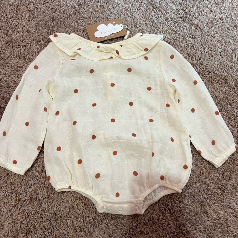 Angel Dear Cream Romper with Brown Dots